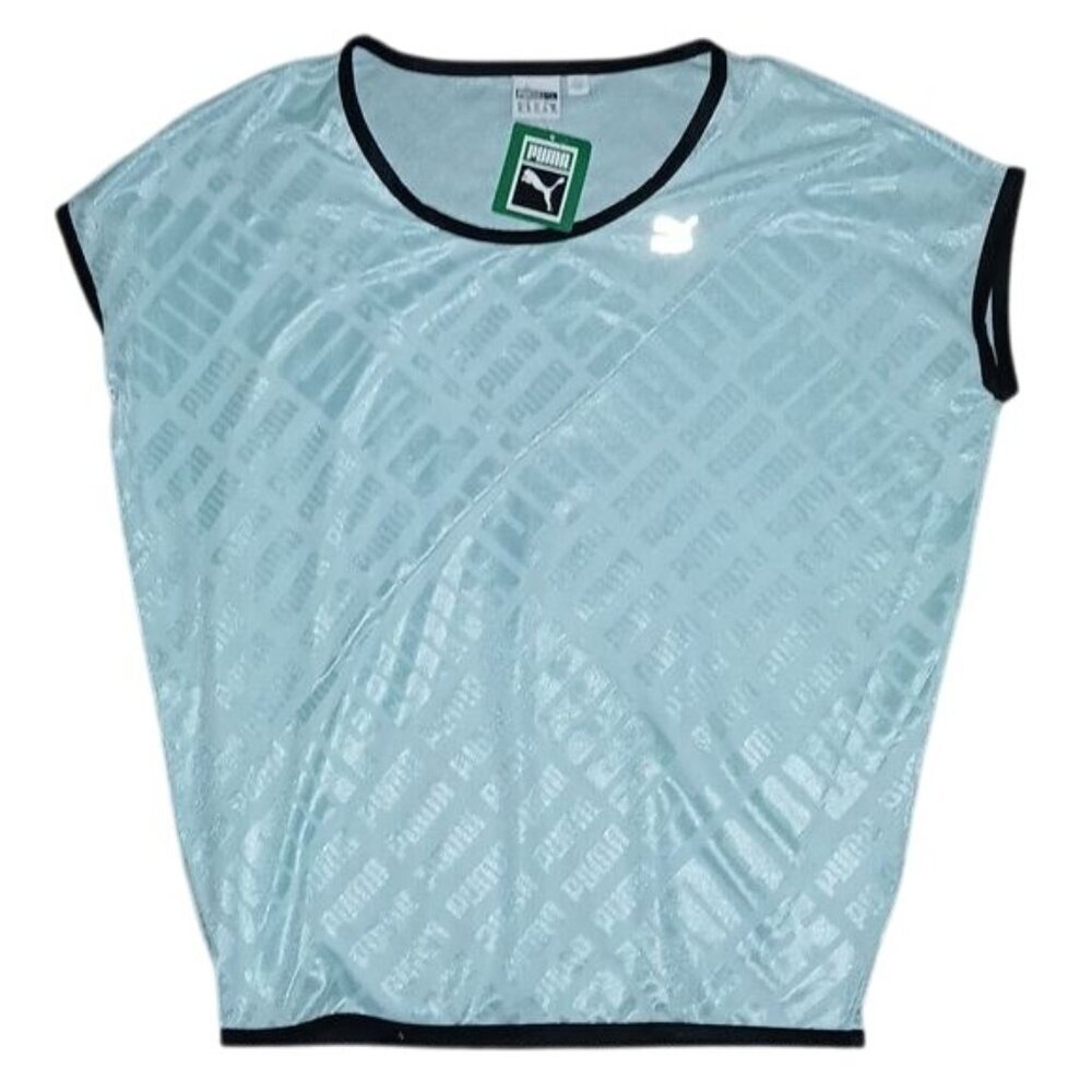 Puma Jacquard Tonal Logo Pastel Blue Oversized T-shirt - Picture 2 of 5